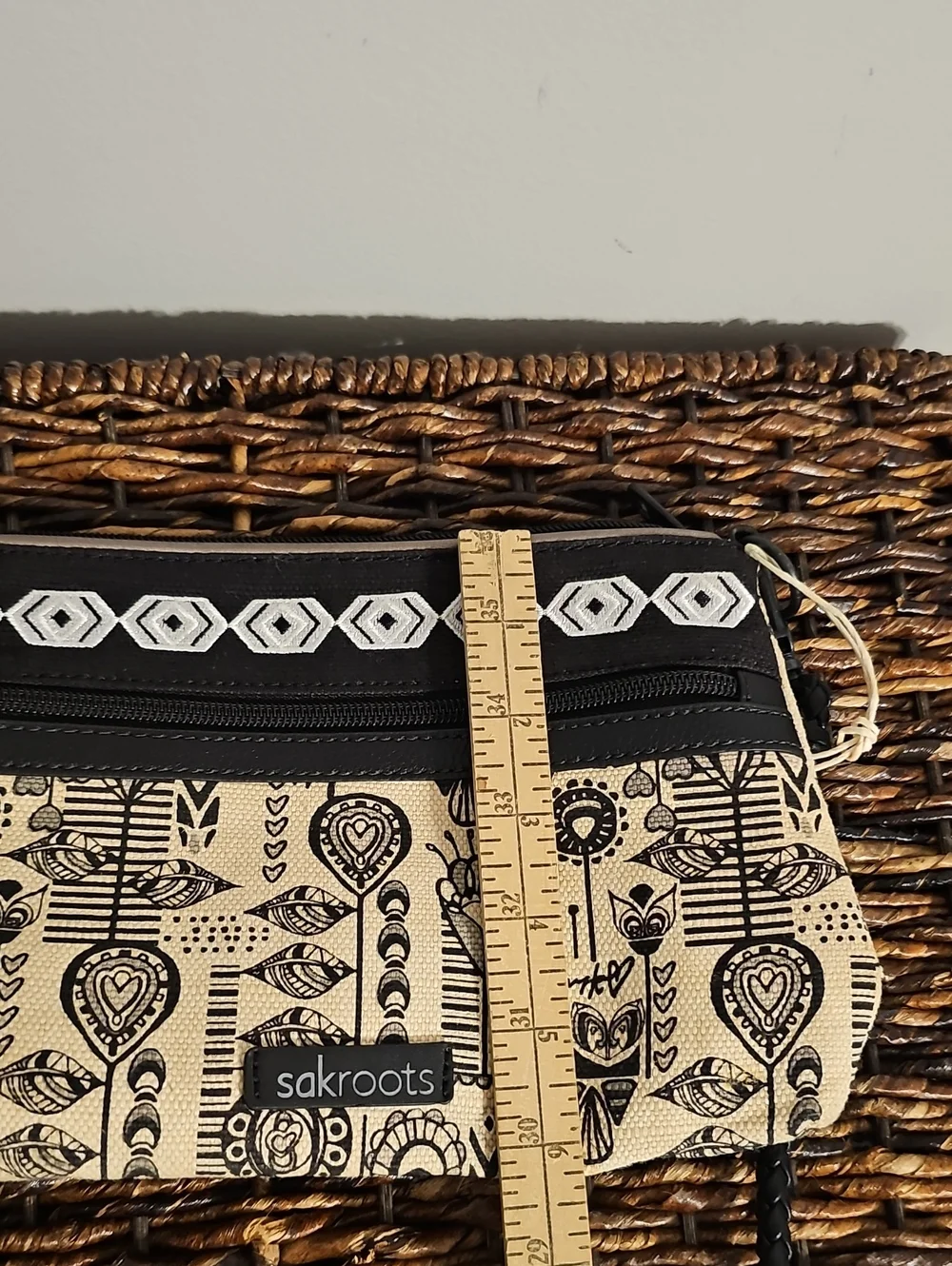 Sak Roots Canvas Crossbody Bag in Black and Cream